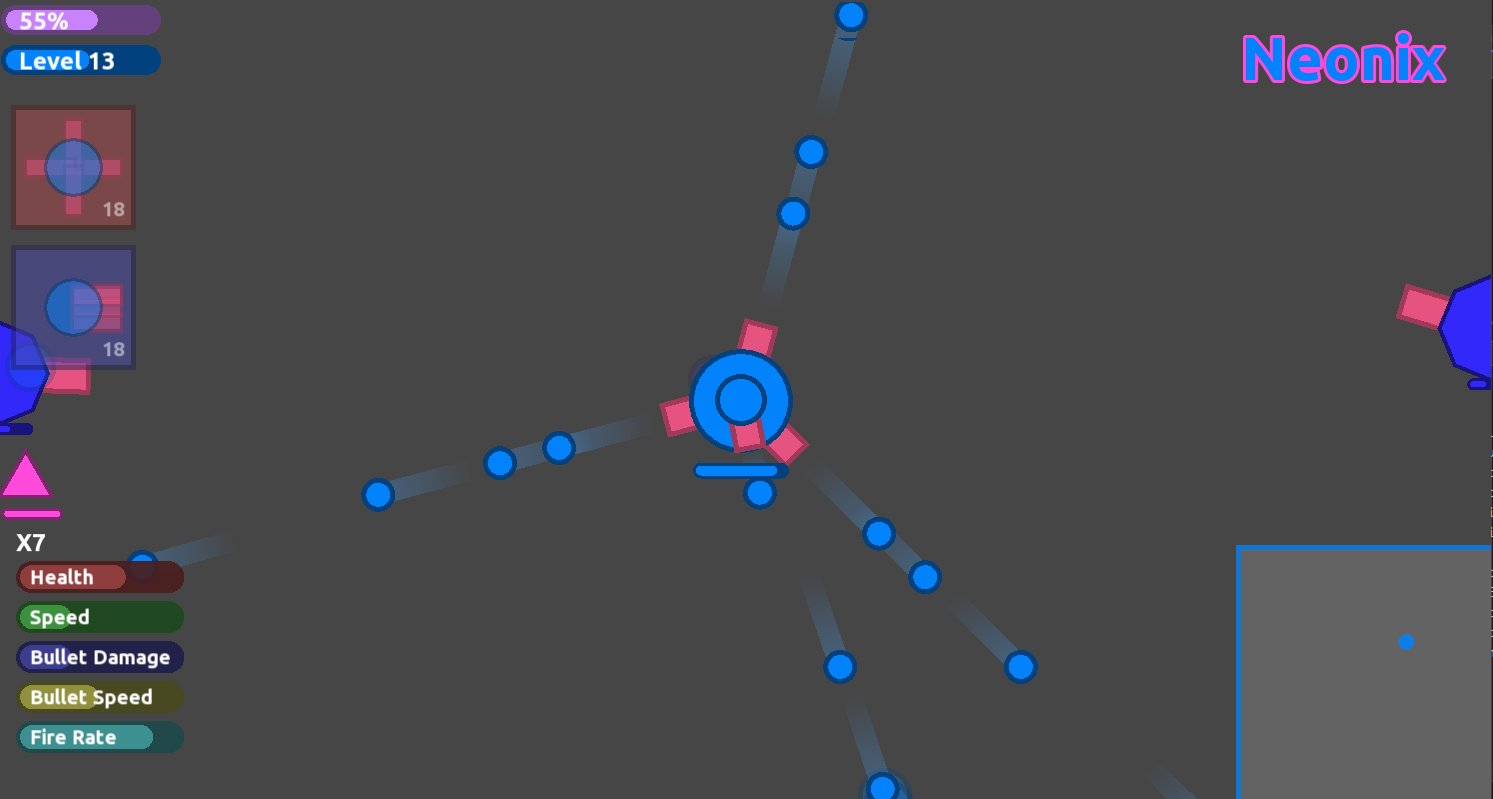 Mid-game — auto-turret and rotation gun layout