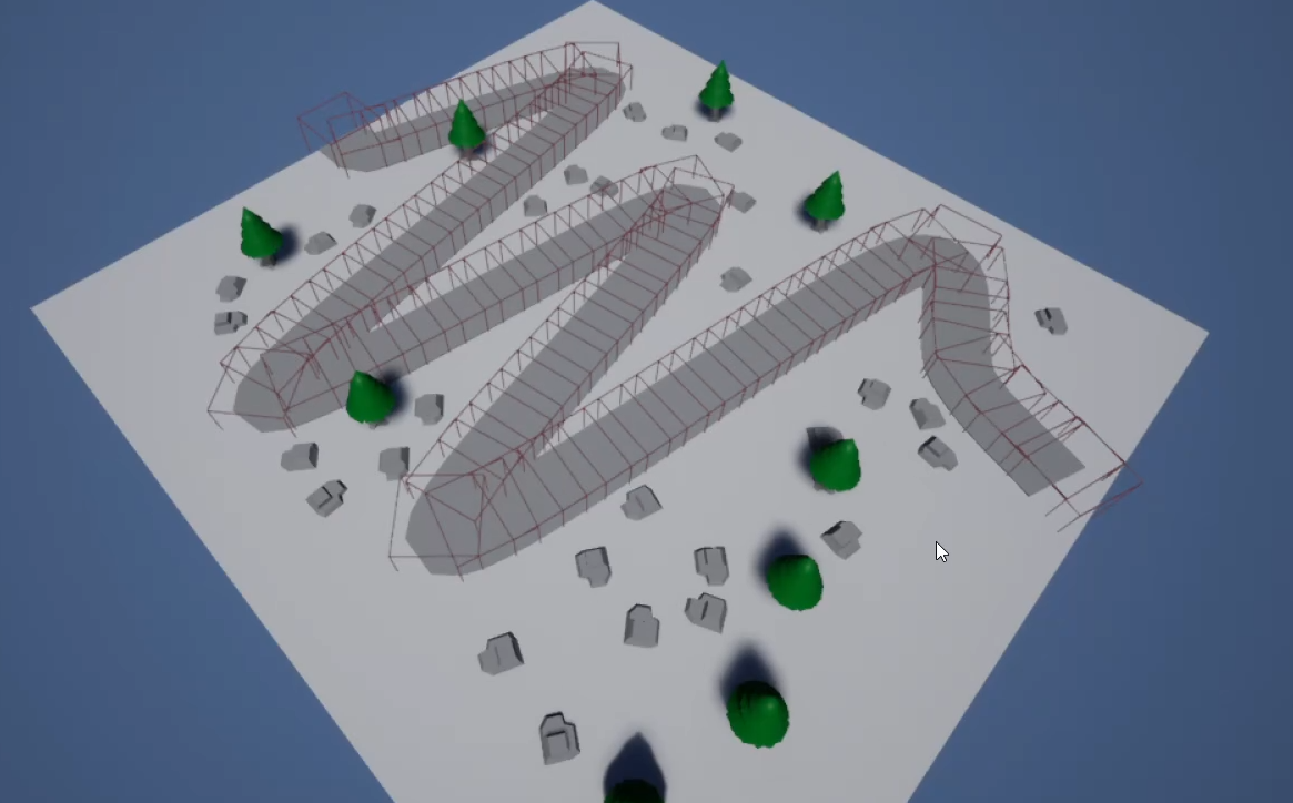 Spline path with box collisions visible at intervals